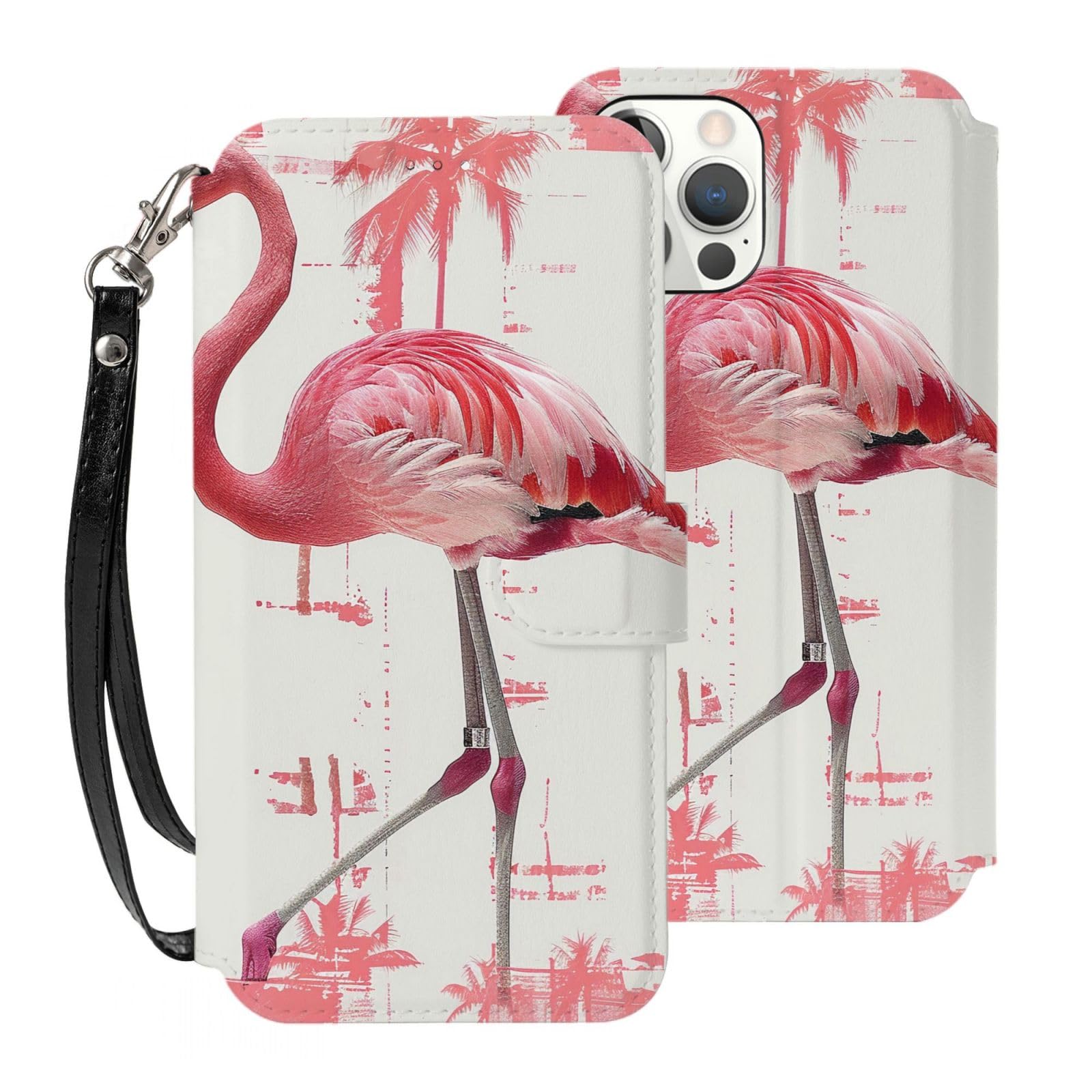 Flamingo Print Printed Wallet Case for iPhone 12 Pro Max- 6.7 Inch with Card Holder
