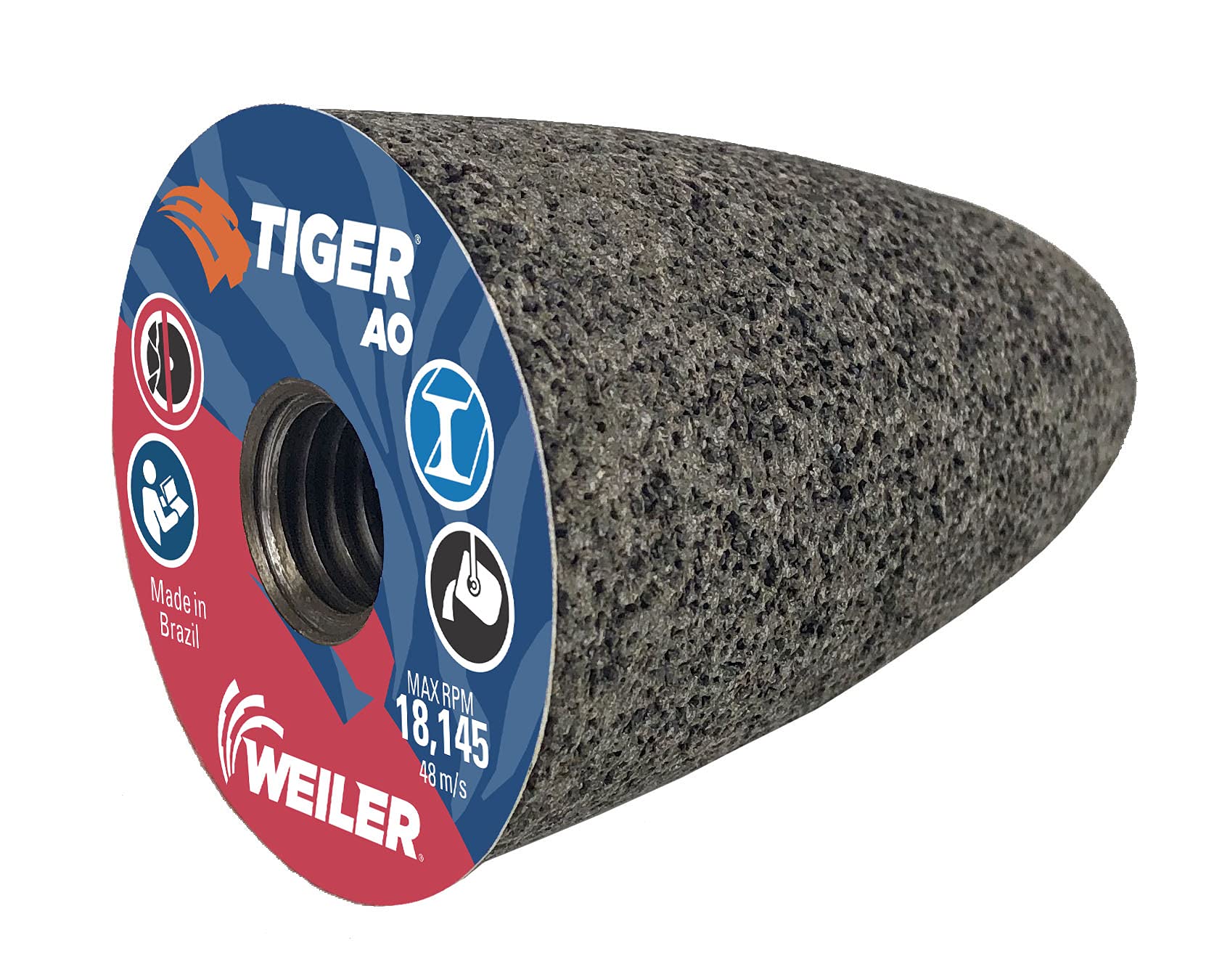 Weiler 68310 TIGER AO TYPE 16 Round Tip Portable Grinding Cone, A24-R, 2" X 3" X 5/8-11 (Pack of 12)