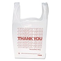 Inteplast Group THW1VAL "Thank You" Handled T-Shirt Bags, 11 1/2 x 21, Polyethylene, White (Case of 900)