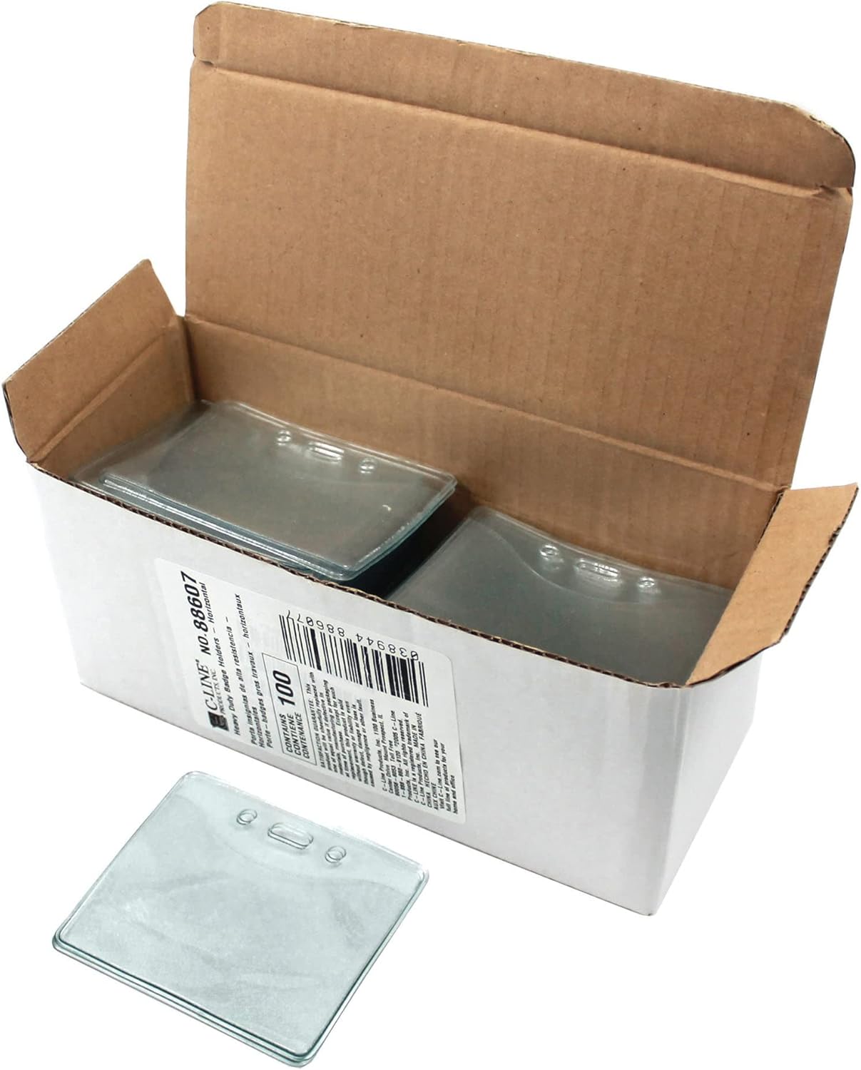 C-LINE Heavy Duty Vinyl Badge Holders, Fits 2-3/8 x 3-3/8 in Cards, Clear, 100 per Pack