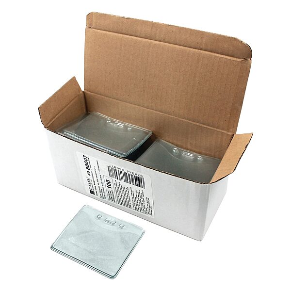 C-LINE Heavy Duty Vinyl Badge Holders, Fits 2-3/8 x 3-3/8 in Cards, Clear, 100 per Pack