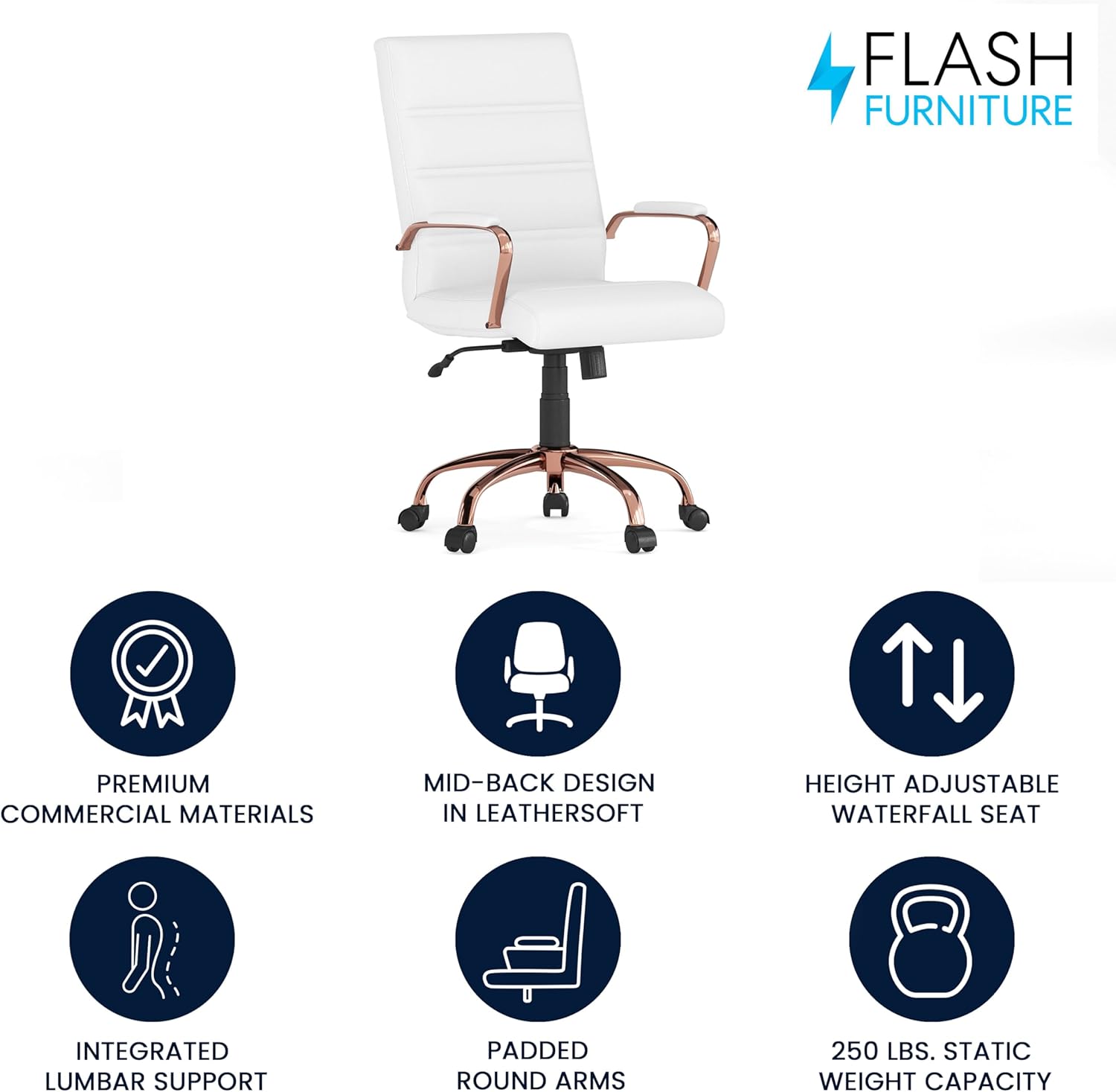 Flash Furniture Whitney Mid-Back Swivel LeatherSoft Desk Chair with Padded Seat and Armrests