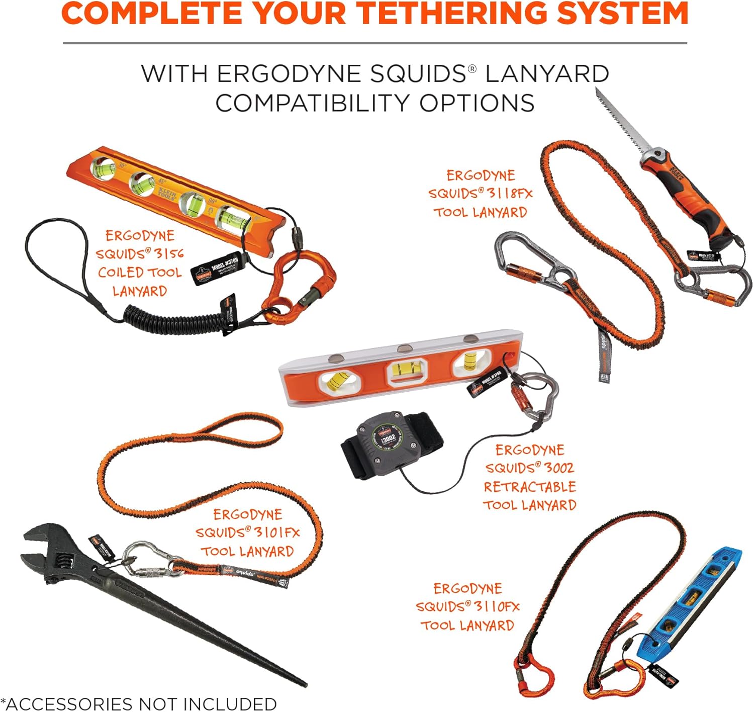 Ergodyne Squids 3708 Wire Cable Loop Tool Tethering Attachment, Screw Gate Opening, Weight Rating 3lbs, 6-Pack