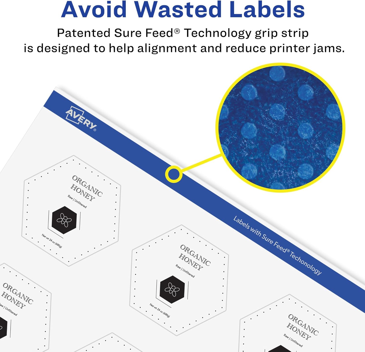 AVERY Glossy Clear Hexagon Labels, Sure Feed Technology, 1-1/2" x 1-47/54"