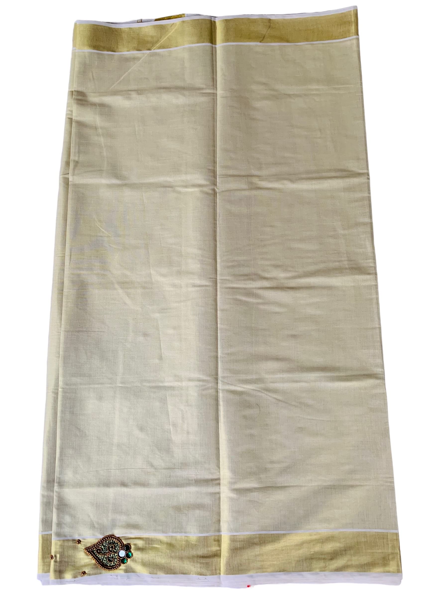 Kuthampully Kerala Kasavu Sarees For Women | Handcrafted Aari work Kerala Sarees | Tissue Onam Saree With Running Blouse | South Indian Sarees | EKM-763 (Green)