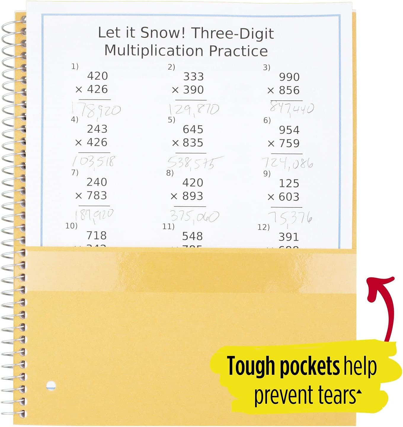 Five Star Spiral Notebook, 1 Subject, Graph Ruled Paper, 100 Sheets, 11" x 8-1/2" Sheet Size, Assorted Colors