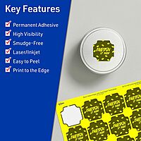 Avery Printable Square Scalloped Labels, Sure Feed Technology, 1-5/8" x 1-5/8", Neon Yellow, Print-to-the-Edge
