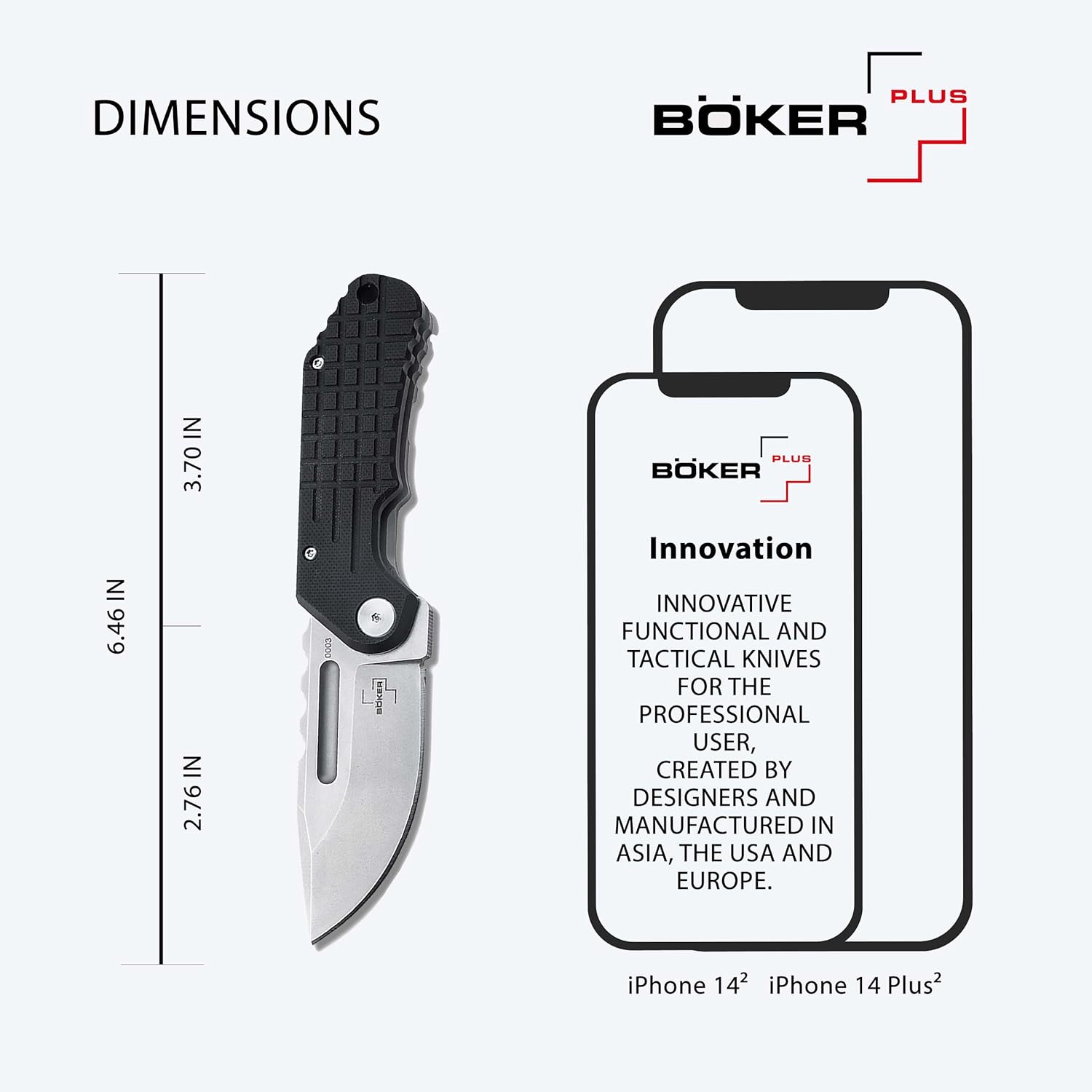 BÖKER PLUS® Dvalin Folder Drop - folding knife with G10 handle black - modern pocket knife with extra sharp D2 Droppoint