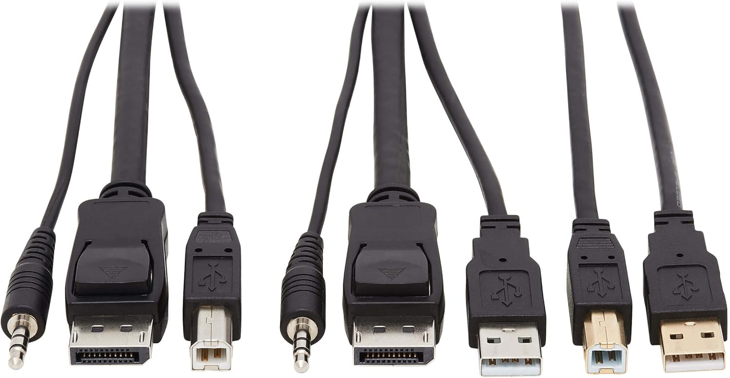 Tripp Lite DisplayPort KVM Cable Kit 4K USB 3.5mm Audio 3xM/3xM USB MM 10ft - 60 MB/s - Supports up to 3840 x 2160 - Gold Plated Contact - Black