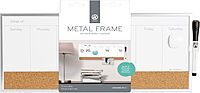 U Brands Magnetic Dry Erase Weekly Calendar Board With Cork Strip, 18"x7.5", Silver Aluminum Frame, Includes Magnet, Marker 18"W x 7.5"H