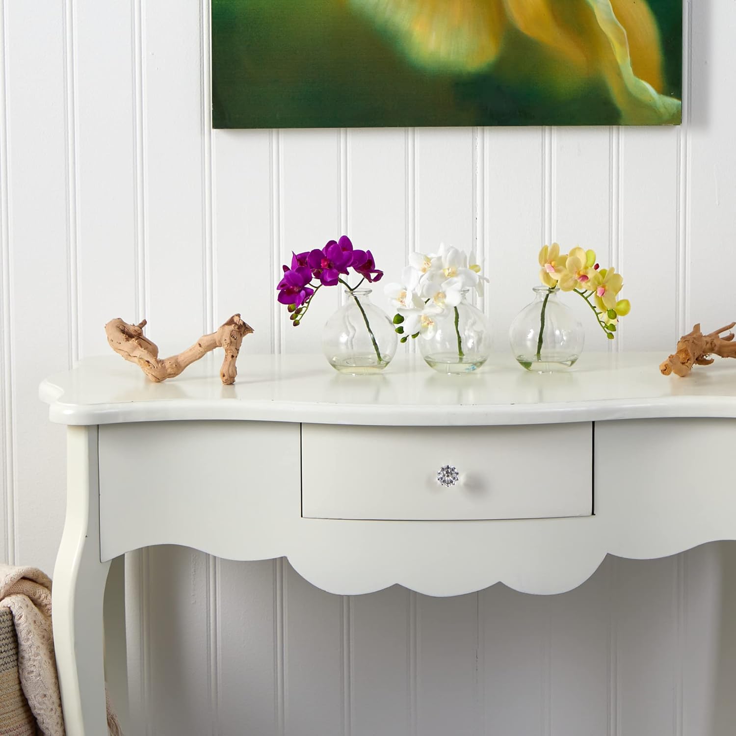 Nearly Natural 4208-S3 9" Phalaenopsis Orchid Artificial Arrangement in Vase (Set of 3), Multi/Color