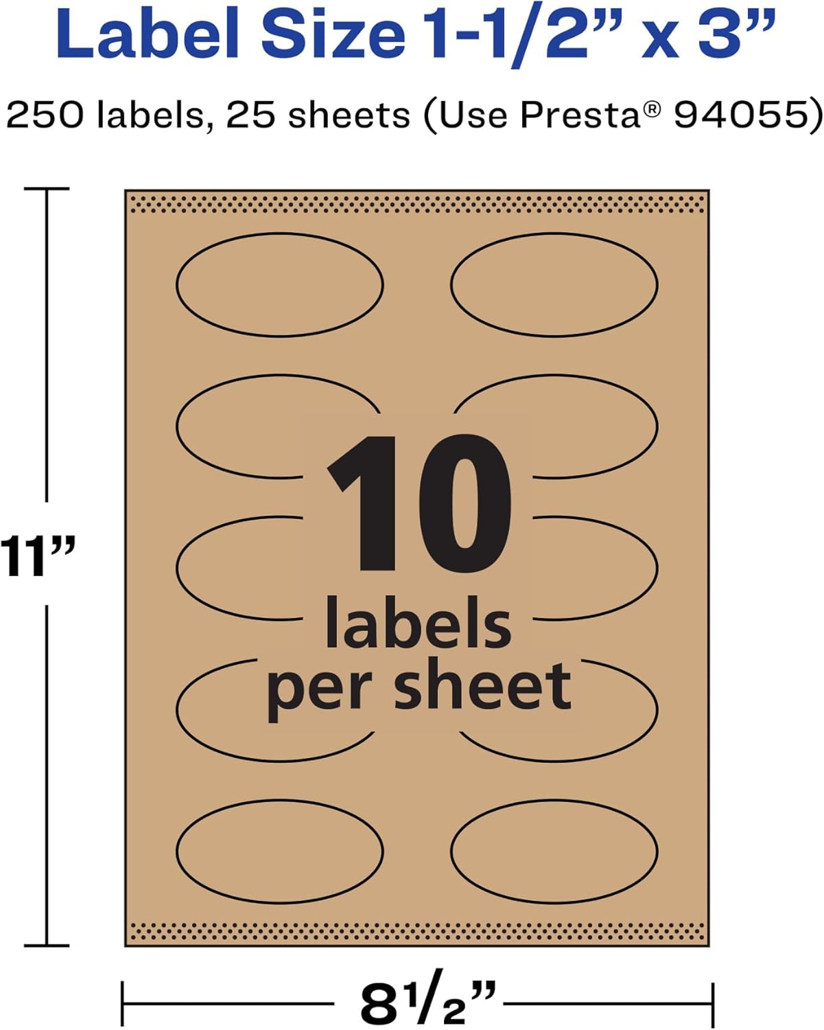 Avery Kraft Brown Oval Labels, Sure Feed Technology, 1.5" x 3", Print-to-The-Edge, Laser/Inkjet Printable