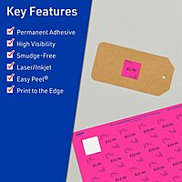 Avery Printable Square Labels, Sure Feed Technology, 1-1/2" x 1-1/2", Neon Magenta, Print-to-The-Edge, Laser/Inkjet Printable