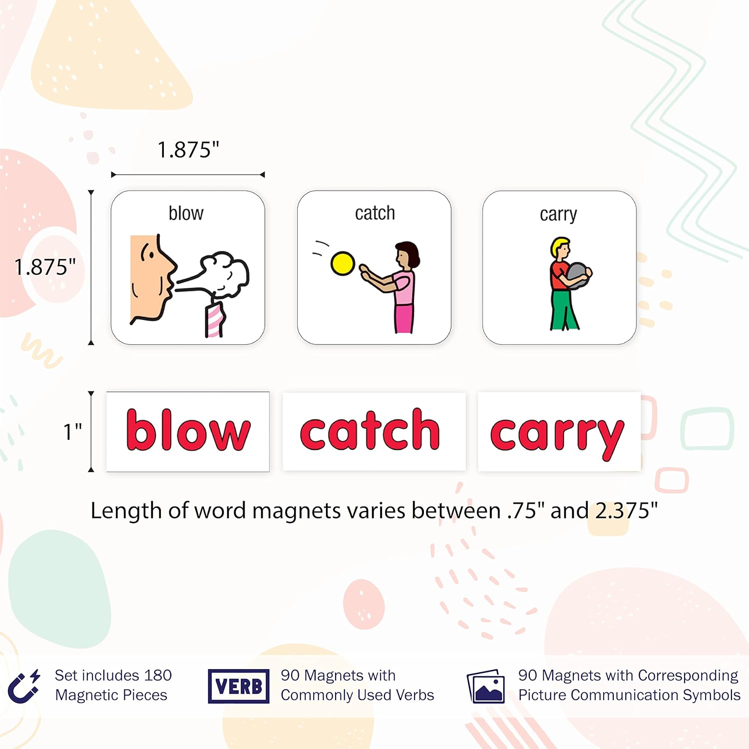 BARKER CREEK Learning Magnets, Picture Communication Symbol (PCS) Word Magnets
