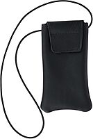 Boston Leather Solid Leather Eyeglass Case with Neck String, Black