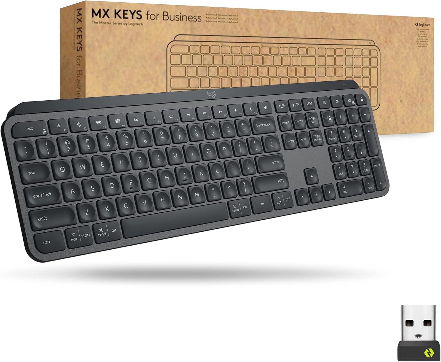 Logitech MX Keys Wireless Illuminated Keyboard for Business, Quiet Perfect-Stroke Keys, Logi Bolt Technology, Bluetooth