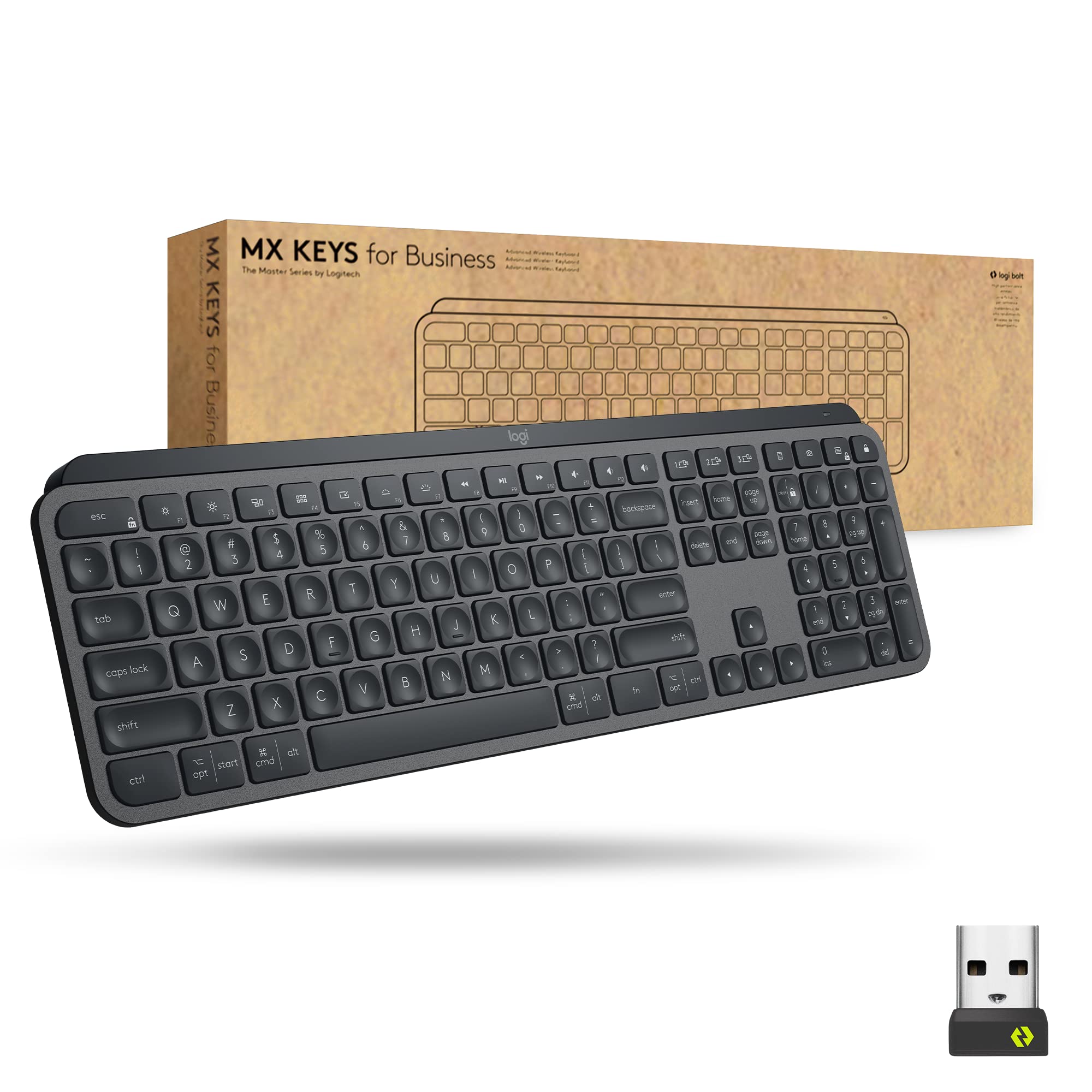 Logitech MX Keys Wireless Illuminated Keyboard for Business, Quiet Perfect-Stroke Keys, Logi Bolt Technology, Bluetooth