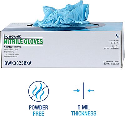 Boardwalk Disposable Examination Nitrile Gloves, Small, Blue, 5 mil, 100/Box
