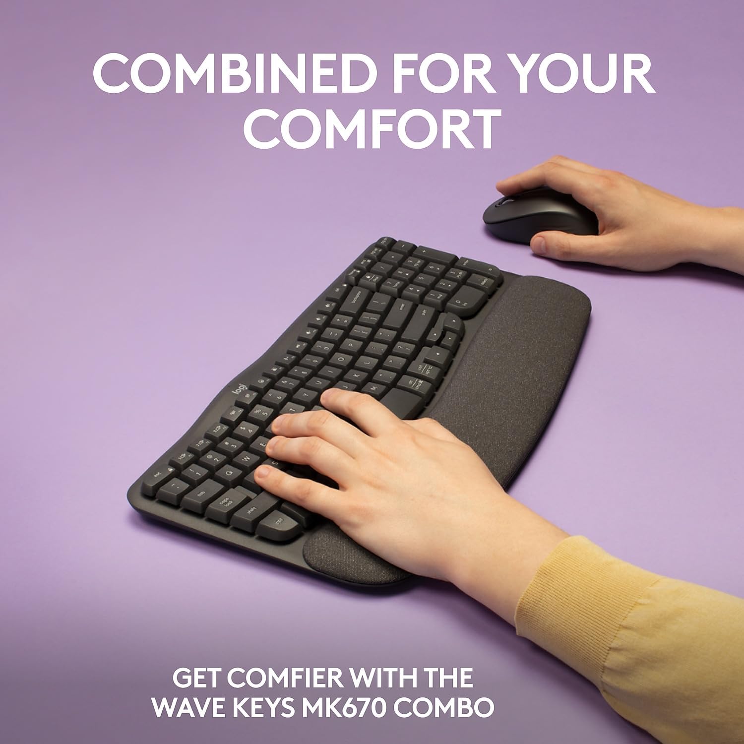 Logitech Wave Keys MK670 Wireless Ergonomic Keyboard And Signature M550 L Wireless Mouse Combo, Graphite, 920-012059