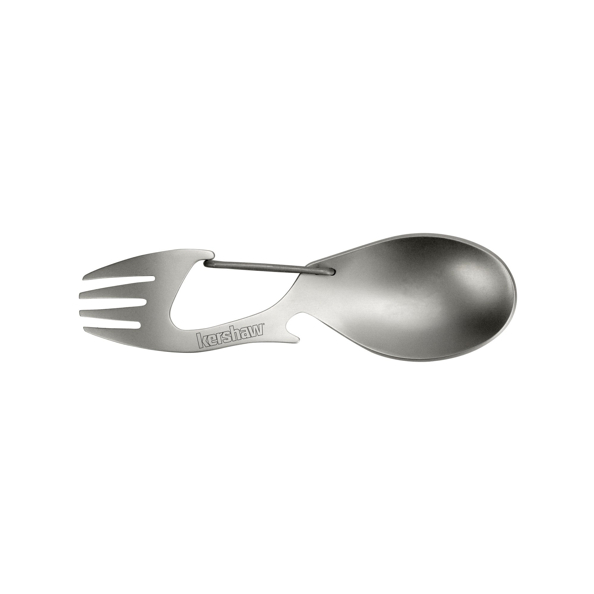 Kershaw Ration Multi Tool Spork, Stainless Steel Spoon, Fork, Carabiner and Bottle Opener, Regular and XL Sizes Silver
