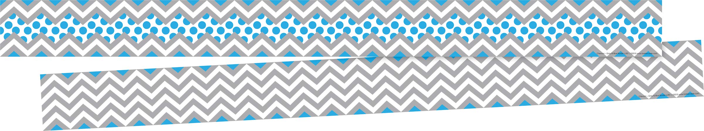 Barker Creek Double-Sided Border 2-Pack, Gray & Blue Chevron, Decorate Galore with 70' of Border