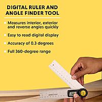 General Tools Digital Angle Finder Ruler #822 - 5" Stainless Steel Woodworking Protractor Tool with Large LCD Display 5-Inch