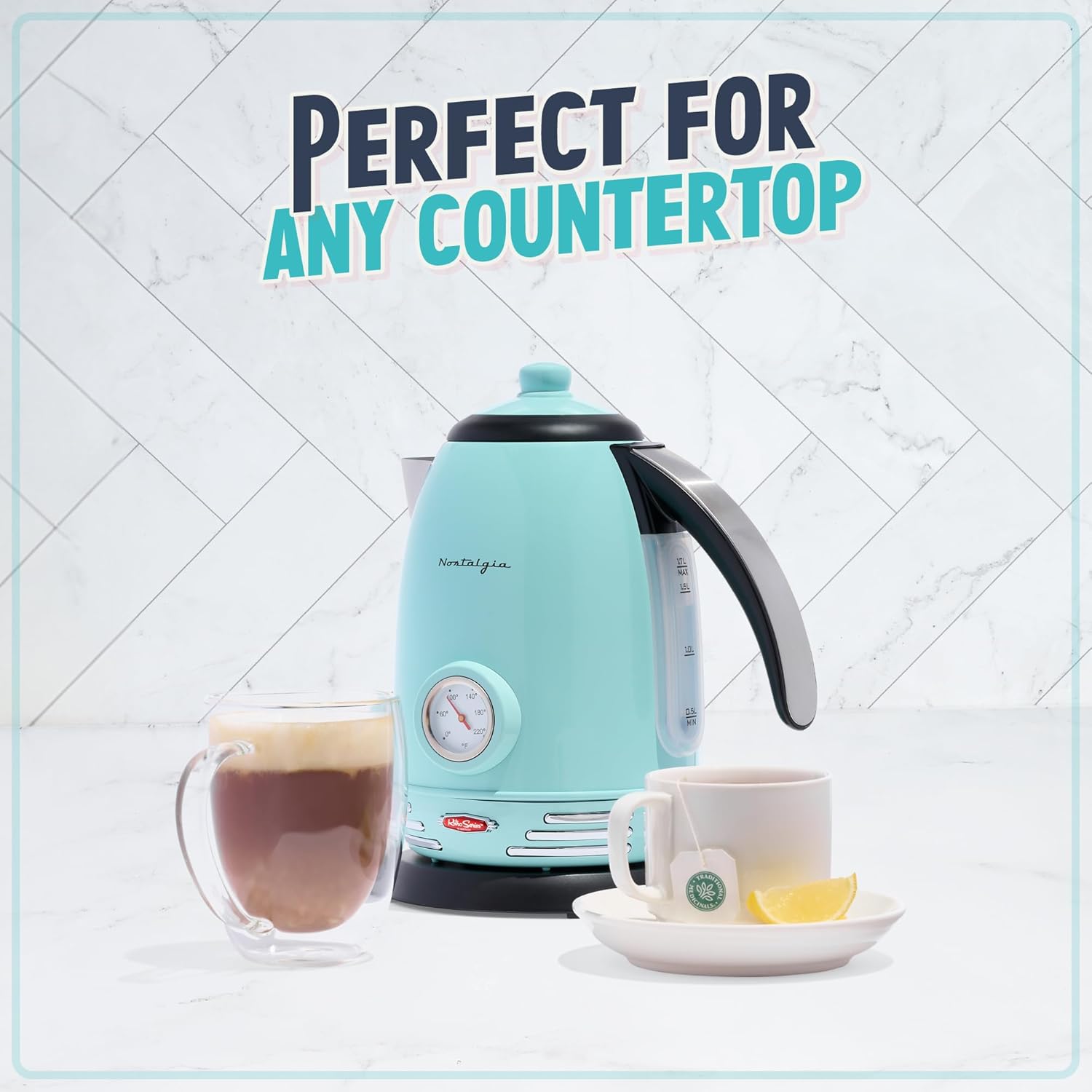 Nostalgia Retro Stainless Steel Electric Tea And Water Kettle, 1.7 Liters, Auto-Shut Off & Boil-Dry Protection