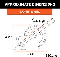 CURT 29427 Manual Hand Crank Boat Trailer Winch, 1,700 lbs Capacity, 8-Inch Handle, 5.1:1 Gear Ratio