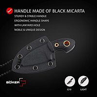 BÖKER PLUS Gnome all Black Copper - small fixed EDC knife with micarta handle - fixed blade knife with D2 blade - with Kydex sheath