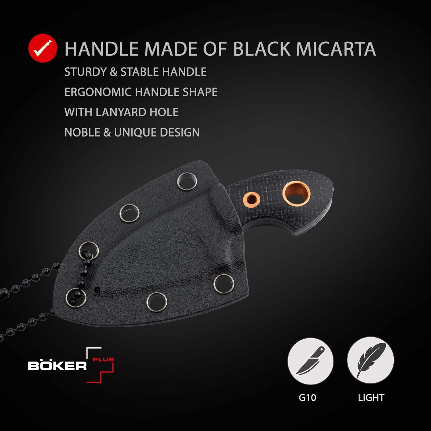 BÖKER PLUS Gnome all Black Copper - small fixed EDC knife with micarta handle - fixed blade knife with D2 blade