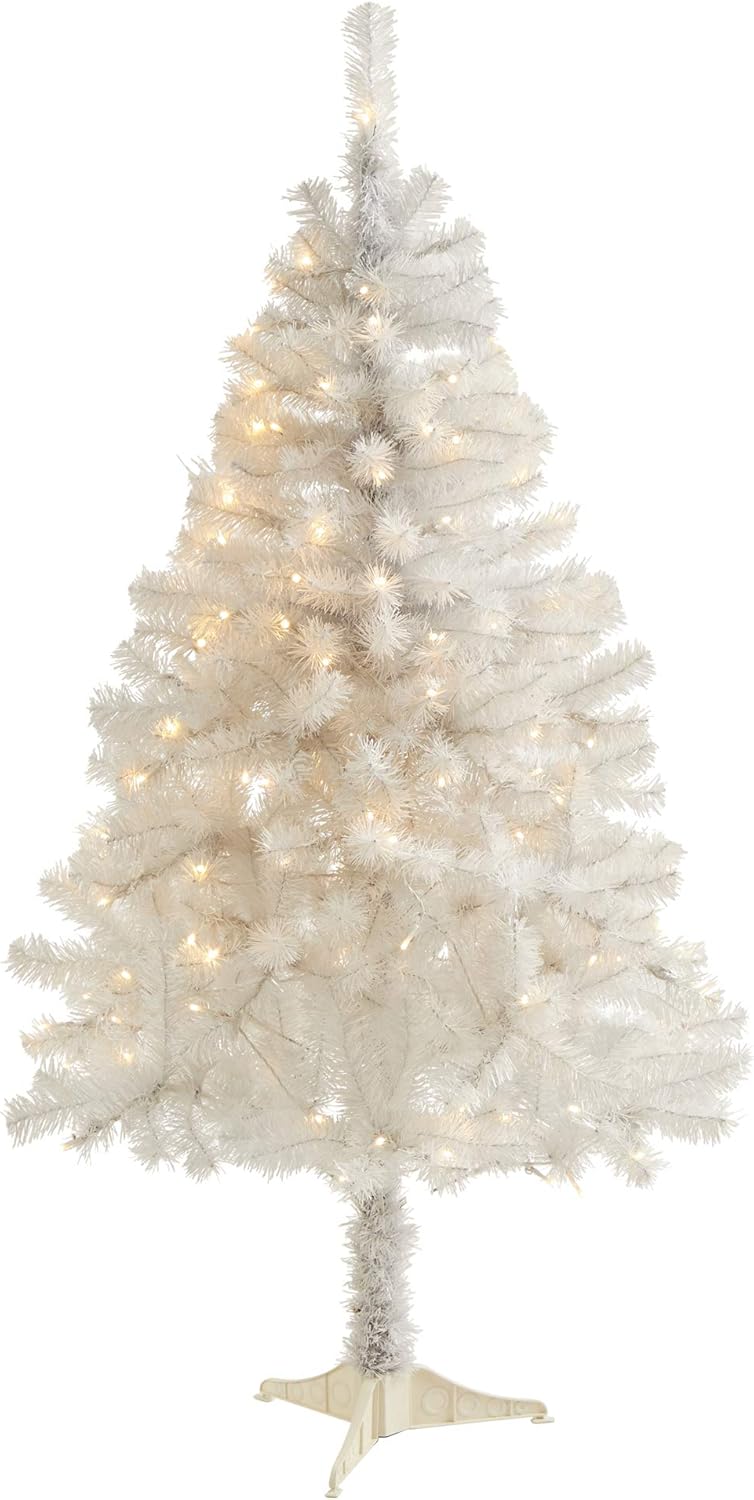 Nearly Natural 4ft. White Artificial Christmas Tree with 100 Clear LED Lights