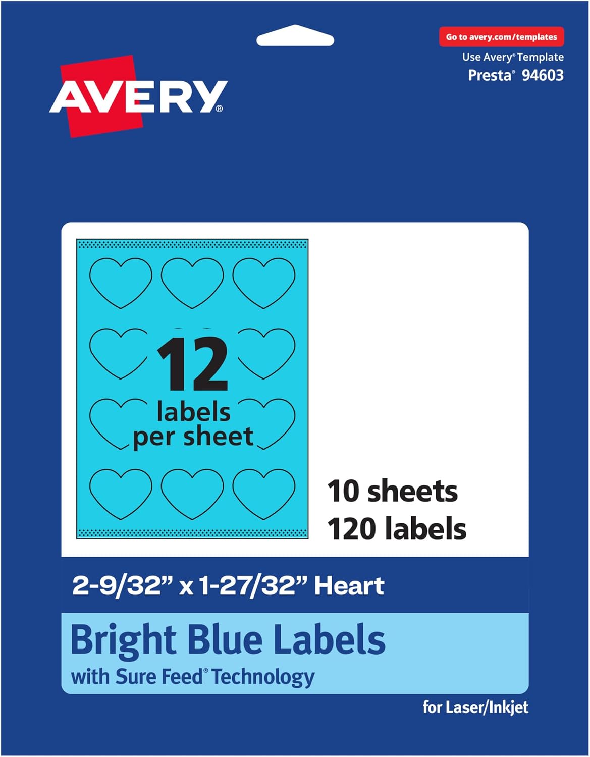 AVERY Printable Heart Labels, Sure Feed Technology, Print-to-The-Edge, Laser/Inkjet Printable