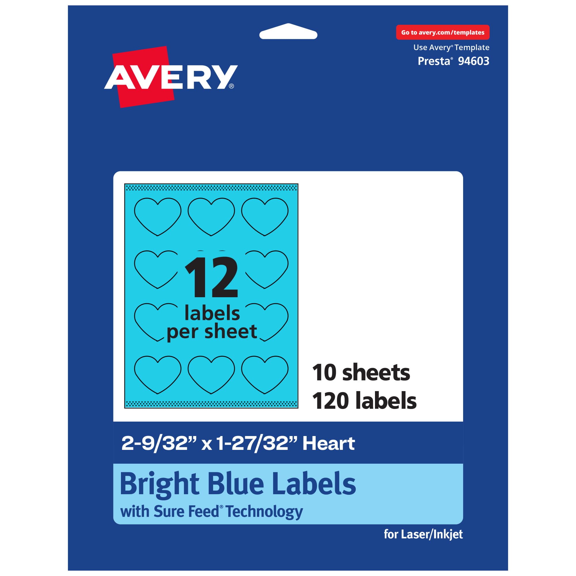 AVERY Printable Heart Labels, Sure Feed Technology, Print-to-The-Edge, Laser/Inkjet Printable