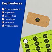 AVERY Printable Round Labels, Sure Feed Technology, 1-1/4" Diameter, Bright Green, Print-to-The-Edge, Laser/Inkjet