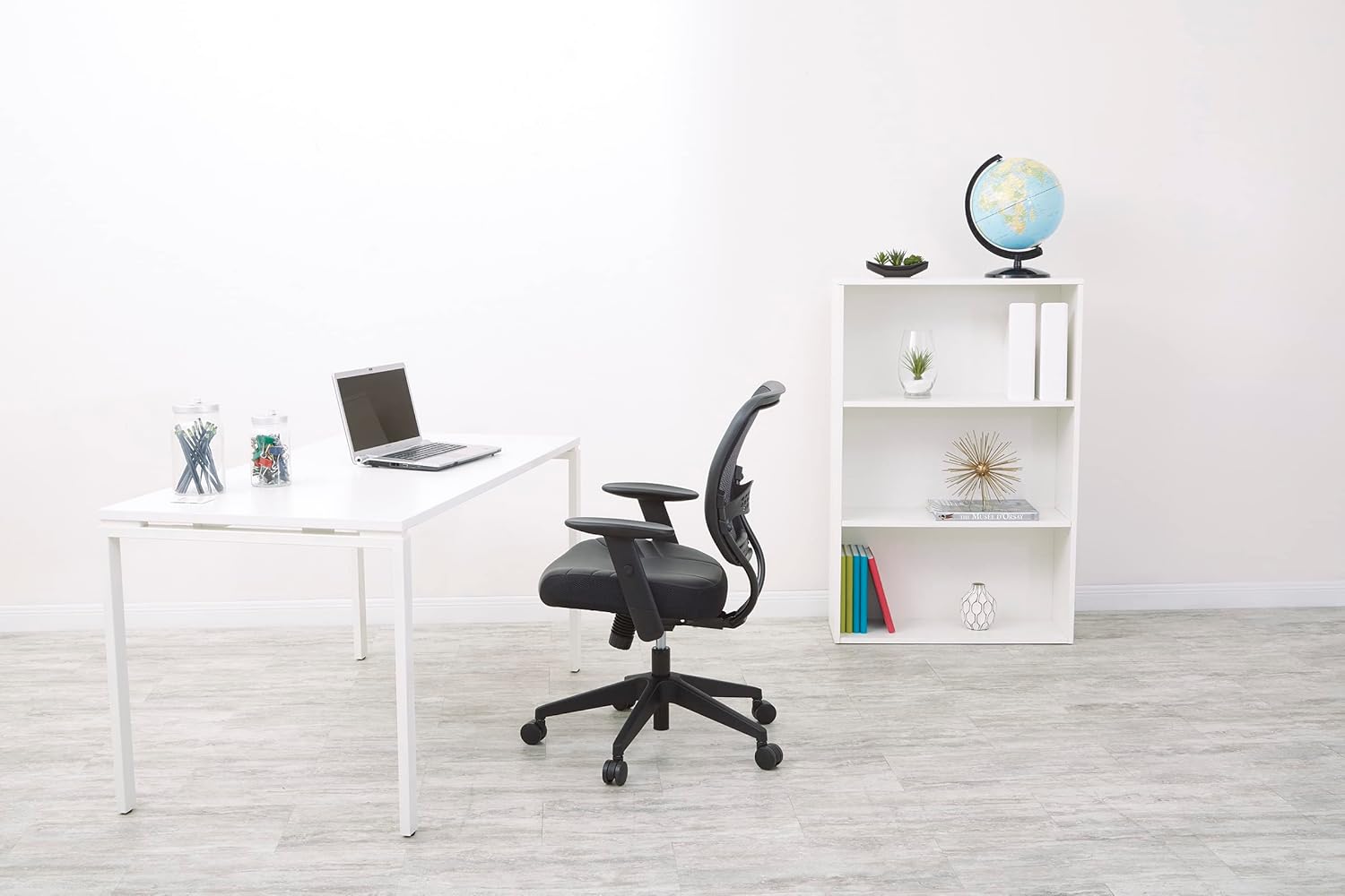 SPACE Seating Professional AirGrid Dark Back and Padded Black Eco Leather Seat, 2-to-1 Synchro Tilt Control
