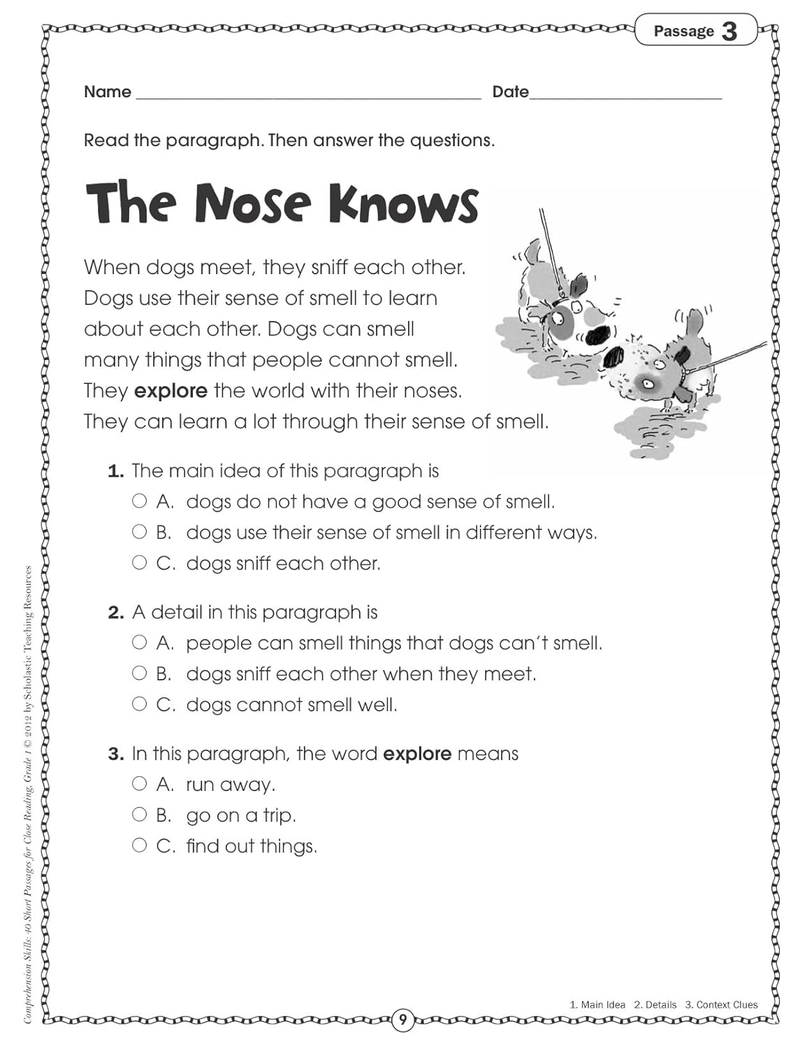 Scholastic Comprehension Skills: 40 Short Passages For Close Reading, Grade 1