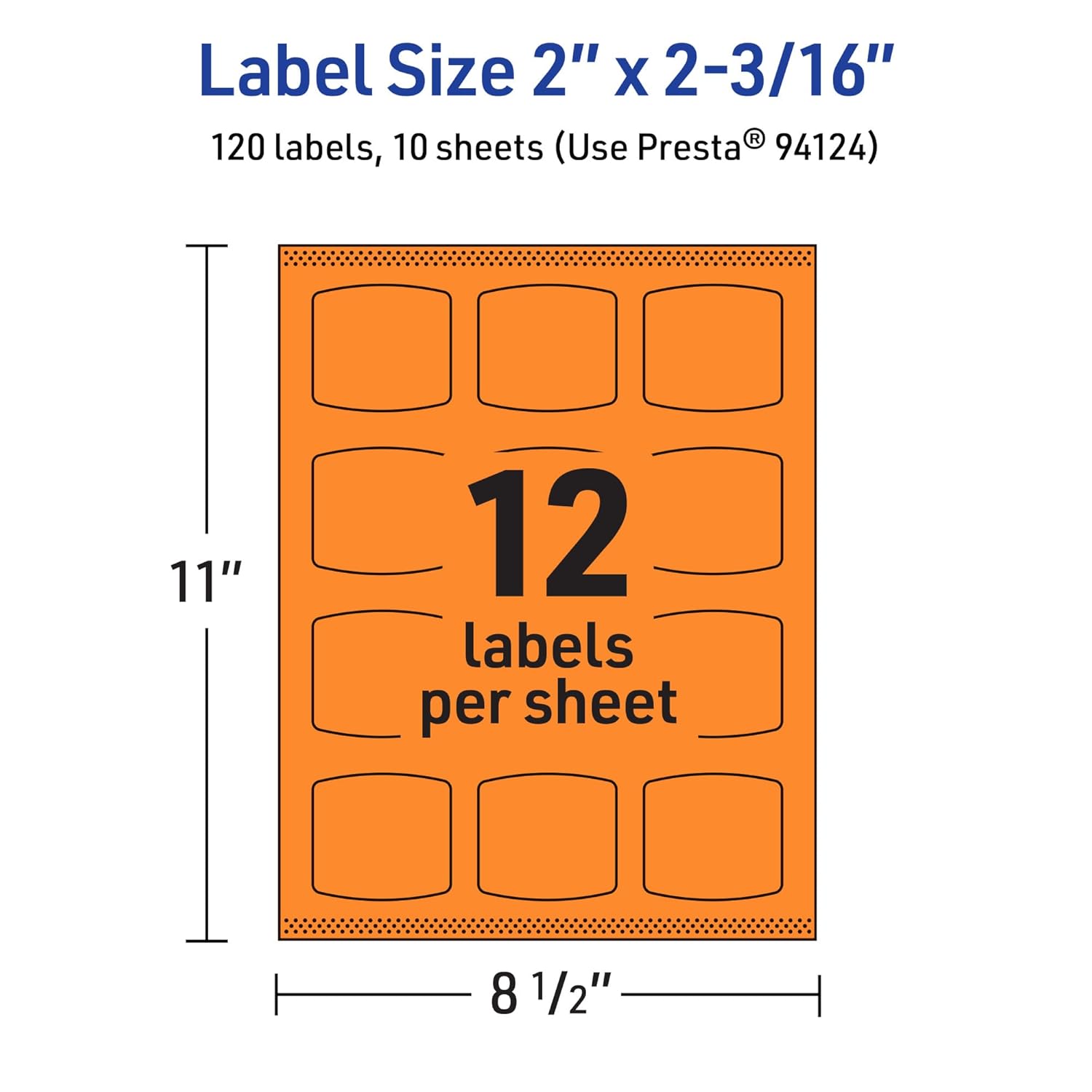Avery Printable Arched Square Labels with Sure Feed Technology, 2" x 2-3/16", Bright Orange, Print-to-The-Edge, Laser/Inkjet
