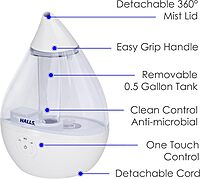 Crane x HALLS Droplet Ultrasonic Small Air Humidifiers for Bedroom and Office