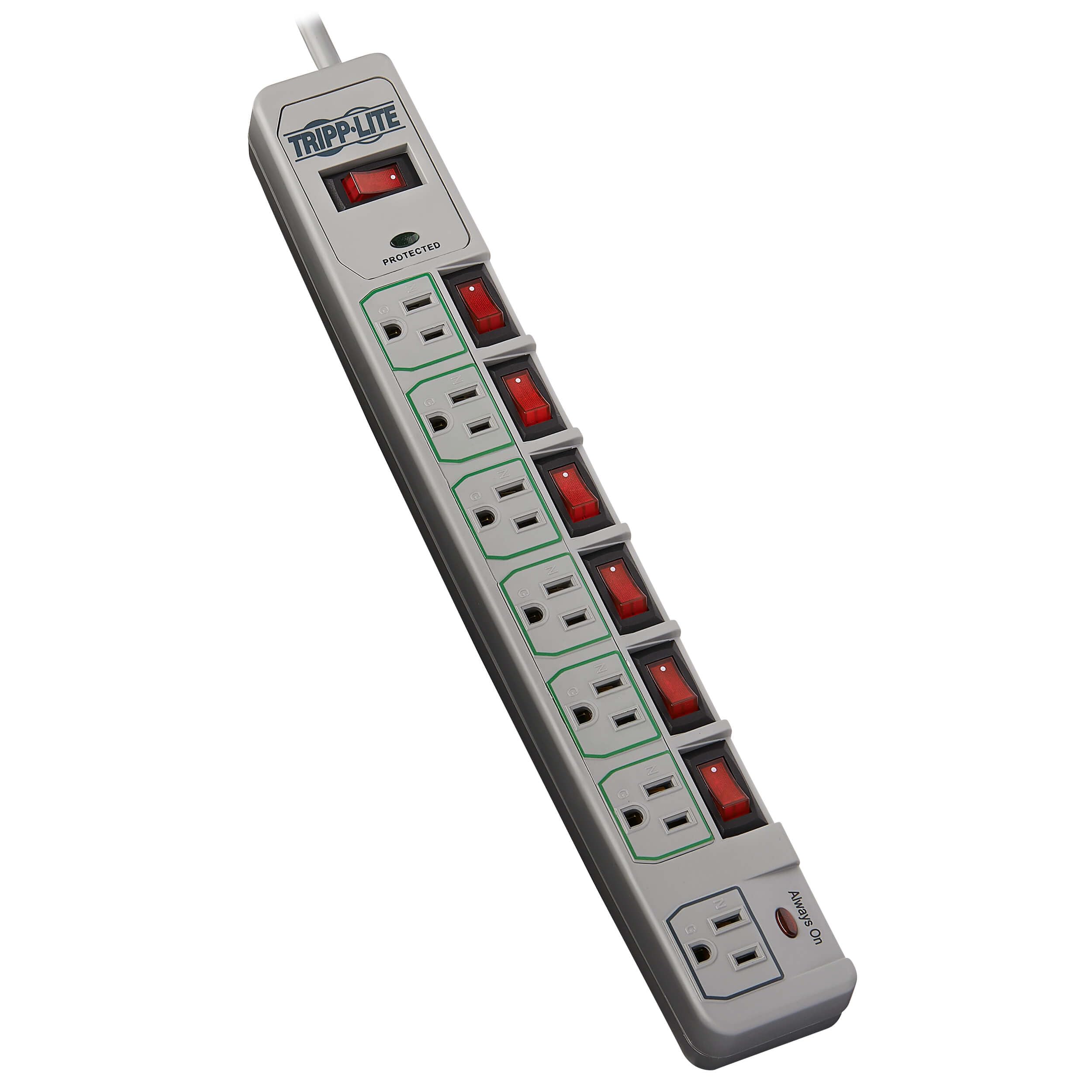 Tripp Lite TLP76MSG 7 Outlet (6 Individually Controlled) Surge Protector Power Strip, 6ft Cord