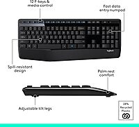 Logitech MK345 Wireless Keyboard and Mouse Combo with Palm Rest, 2.4 GHz USB Receiver, Compatible with PC, Laptop, Black Combo 1 Pack