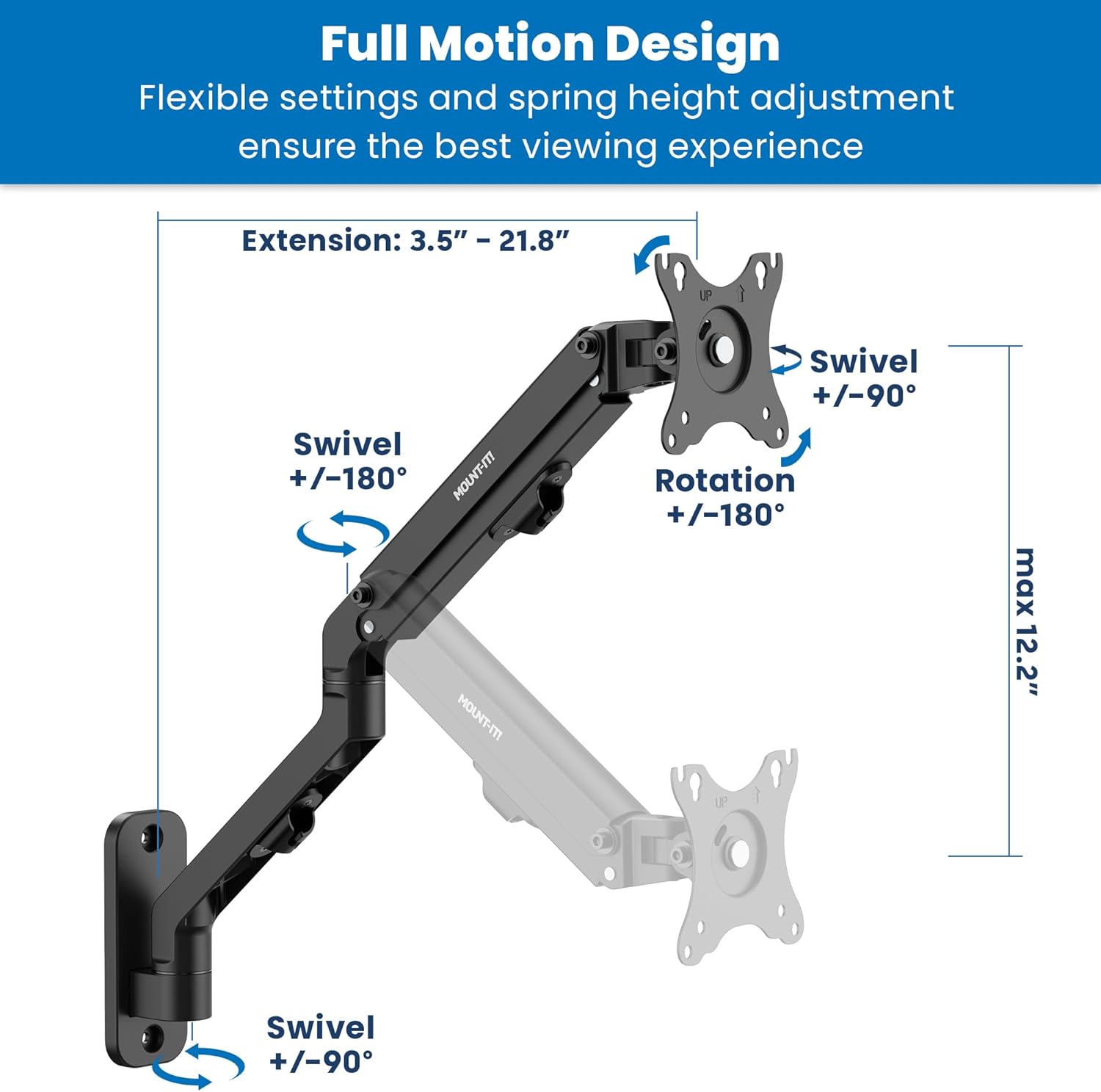 Mount-It! Counterbalance Steel Monitor and Laptop Arm for Wall and Pole Mounting
