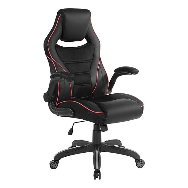 OSP Home Furnishings Xeno Ergonomic Adjustable Faux Leather Gaming Chair with Integrated Headrest and Airflow Cooling Material