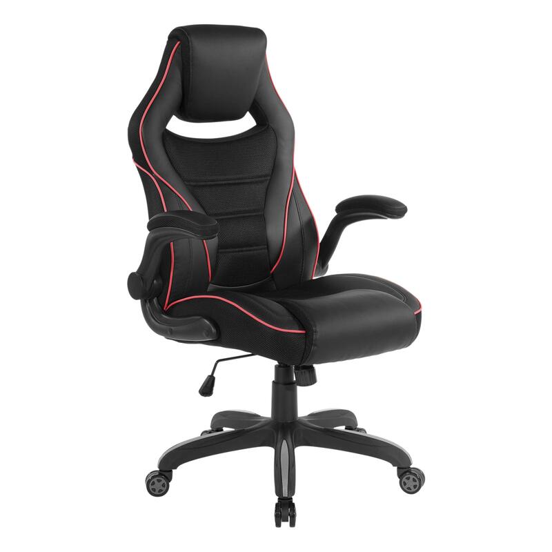 OSP Home Furnishings Xeno Ergonomic Adjustable Faux Leather Gaming Chair with Integrated Headrest and Airflow Cooling Material
