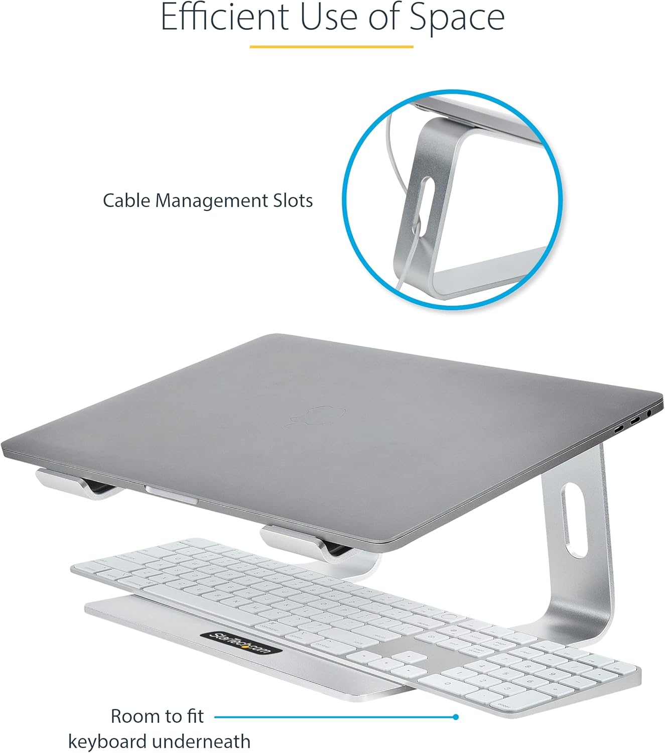 StarTech.com Laptop Stand for Desk, Supports 5kg/11lb, Aluminum, Silver, Ergonomic Laptop Riser, Portable Laptop Holder