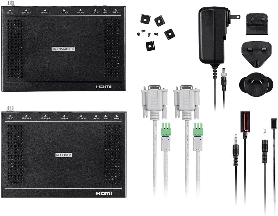 Monoprice 4K Pro HDBaseT Extender Kit, 100 Meters with PoH, RS232, HDCP 2.2, Black - Blackbird Series