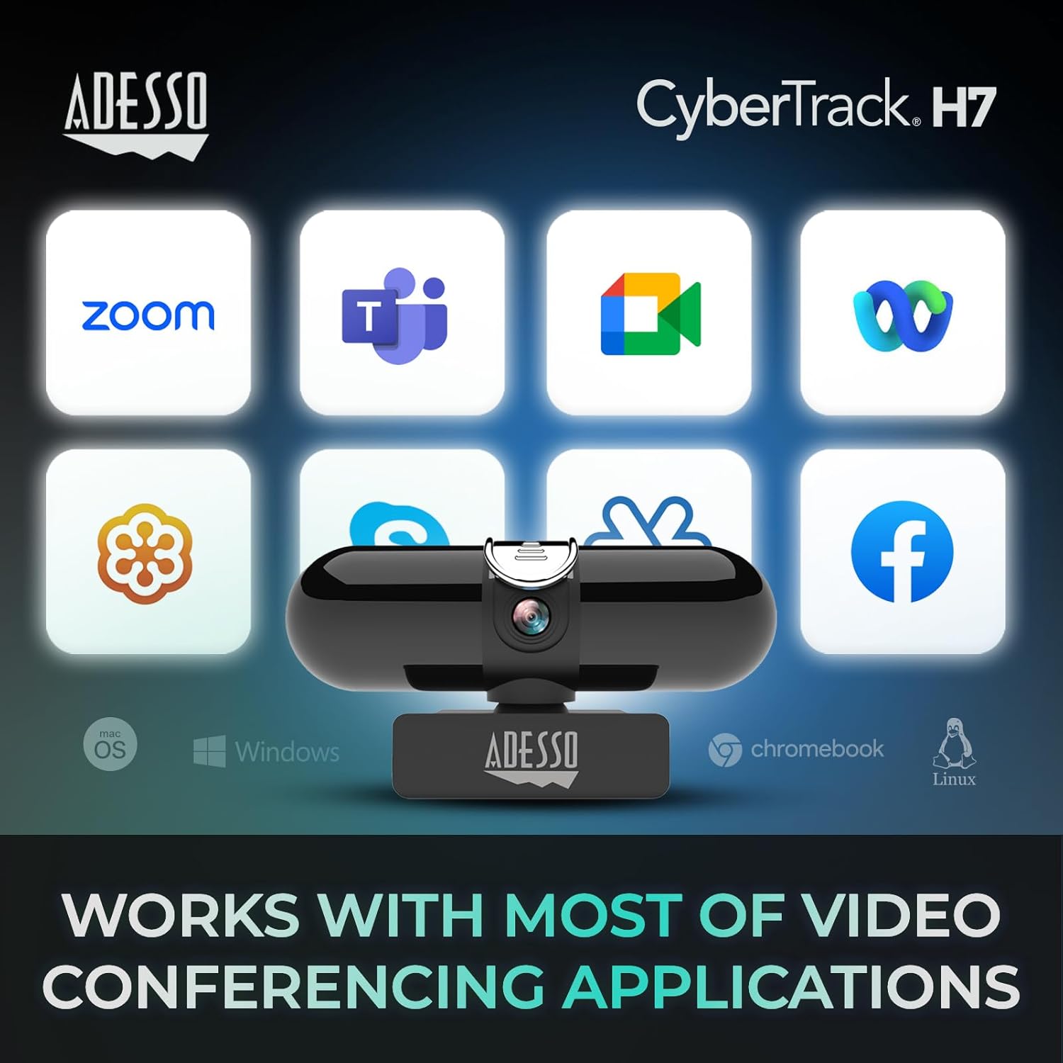 CyberTrack H7 2K Webcam with Microphone Autofocus Software Control & Privacy Cover USB QHD Computer Web Camera Plug and Play