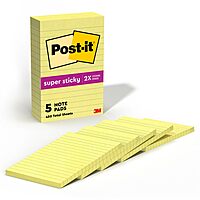 Post-it Super Sticky Notes, 4x6 in, 5 Pads, 2X The Sticking Power, Canary Yellow, Recyclable 9.6" x 5"