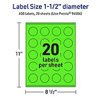 Avery Printable Round Labels, Sure Feed Technology, 1-1/2 in. Diameter, Neon Green, Print-to-The-Edge, Laser/Inkjet Printable