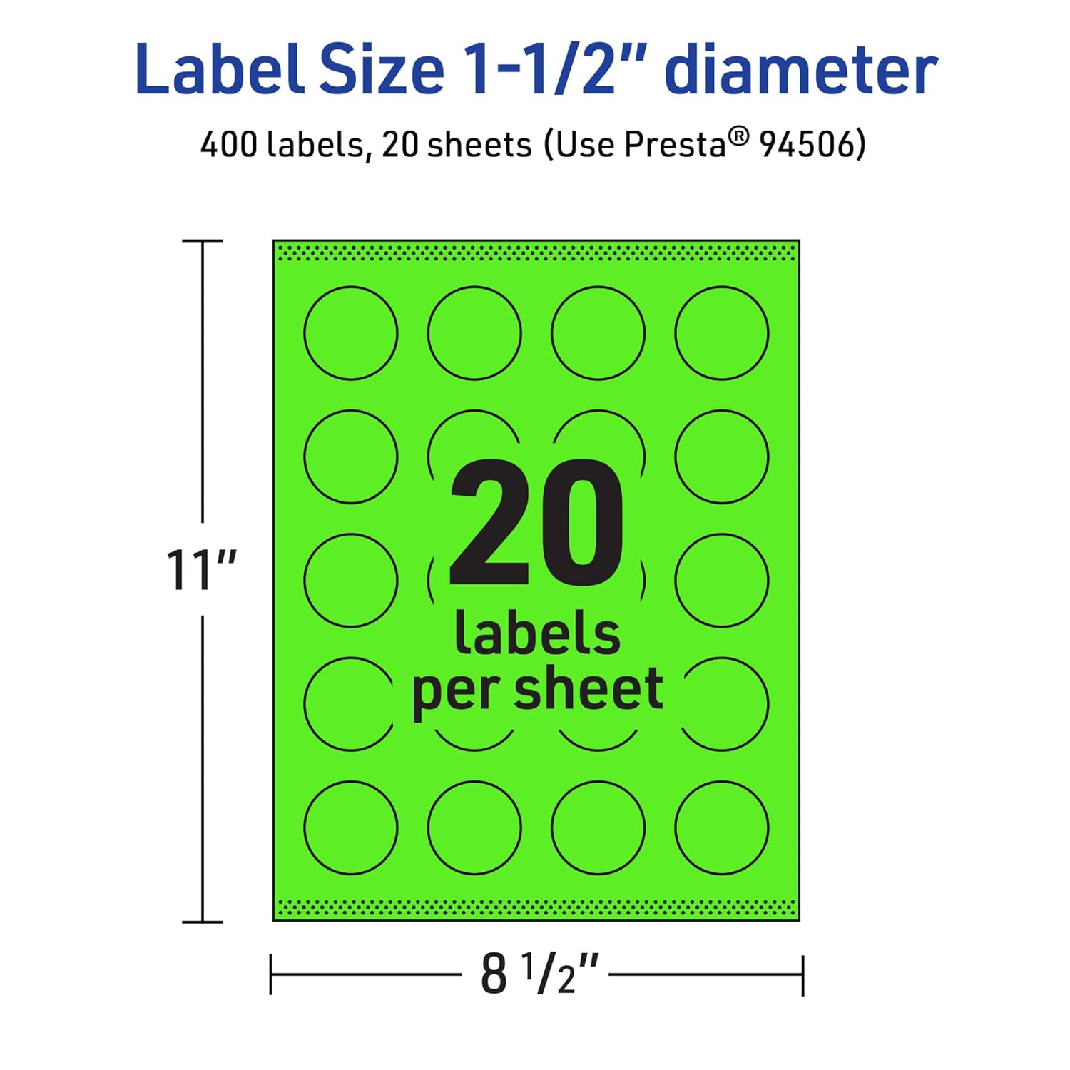 Avery Printable Round Labels, Sure Feed Technology, 1-1/2 in. Diameter, Neon Green, Print-to-The-Edge, Laser/Inkjet Printable