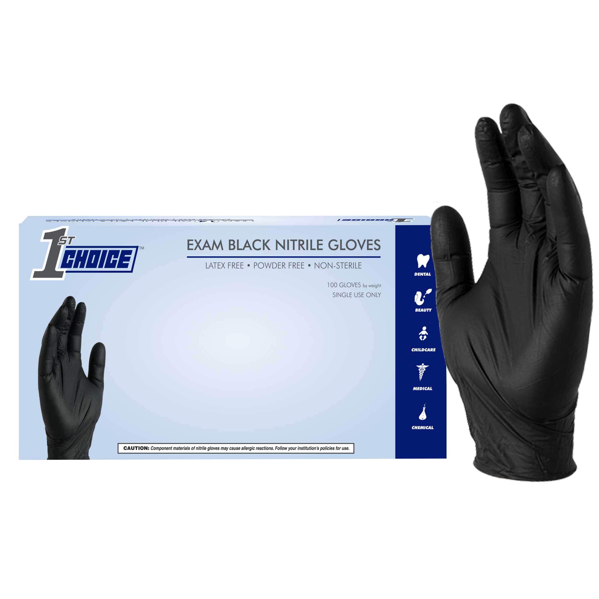 1st Choice Professional Powder-Free Exam-Grade Black Nitrile Gloves